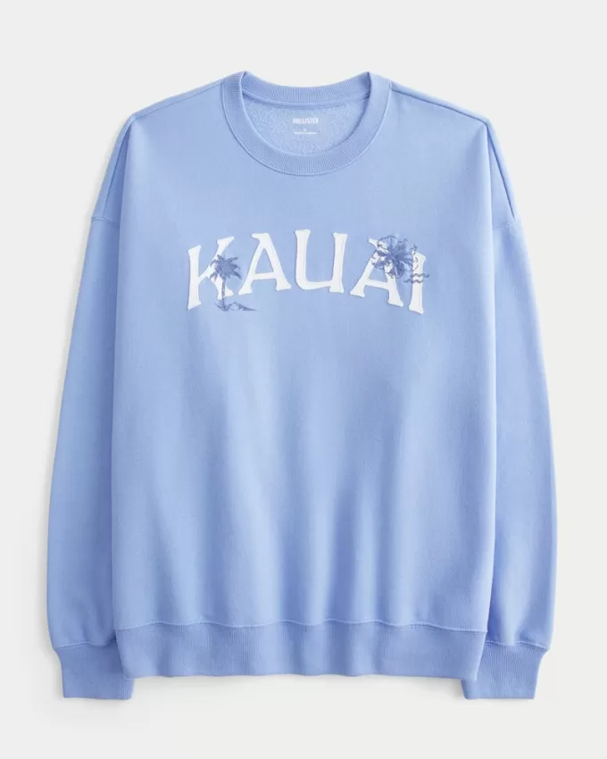 Oversized Kauai Graphic Crew Sweatshirt,Oversized Kauai Graphic Crew Sweatshirt