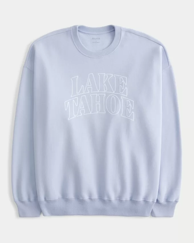 Oversized Lake Tahoe Graphic Crew Sweatshirt,Oversized Lake Tahoe Graphic Crew Sweatshirt