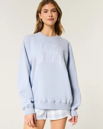 Oversized Lake Tahoe Graphic Crew Sweatshirt,Oversized Lake Tahoe Graphic Crew Sweatshirt