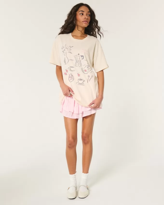 Oversized Le Petit Déjeuner Graphic Tee,Oversized Le Petit Déjeuner Graphic Tee