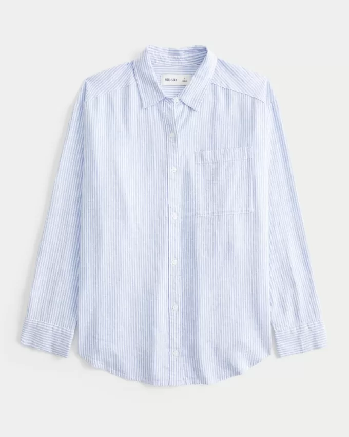 Oversized Linen-Blend Shirt,Oversized Linen-Blend Shirt