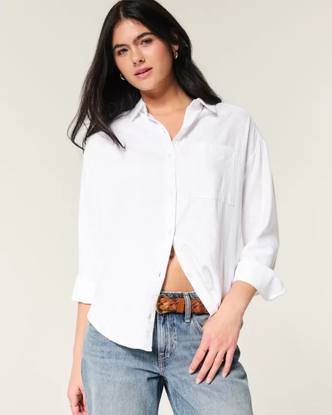 Oversized Linen-Blend Shirt,Oversized Linen-Blend Shirt