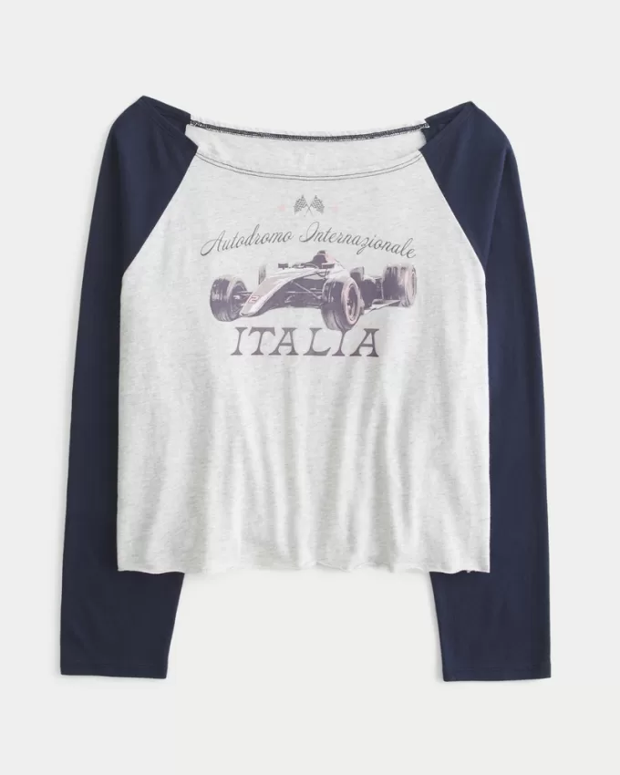 Oversized Long-Sleeve Racing Graphic Tee,Oversized Long-Sleeve Racing Graphic Tee