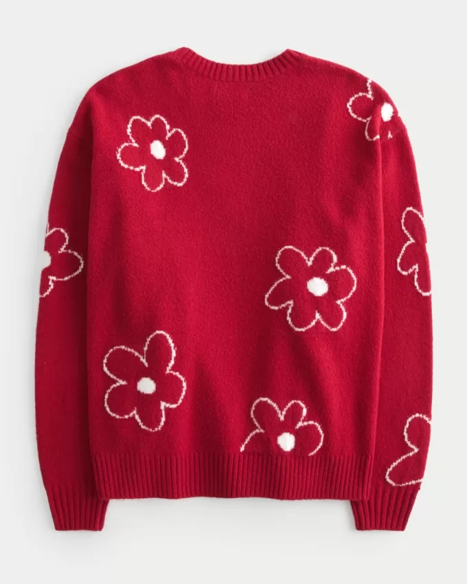 Oversized Lunar New Year Graphic Crew Sweater,Oversized Lunar New Year Graphic Crew Sweater