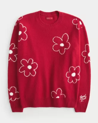 Oversized Lunar New Year Graphic Crew Sweater,Oversized Lunar New Year Graphic Crew Sweater