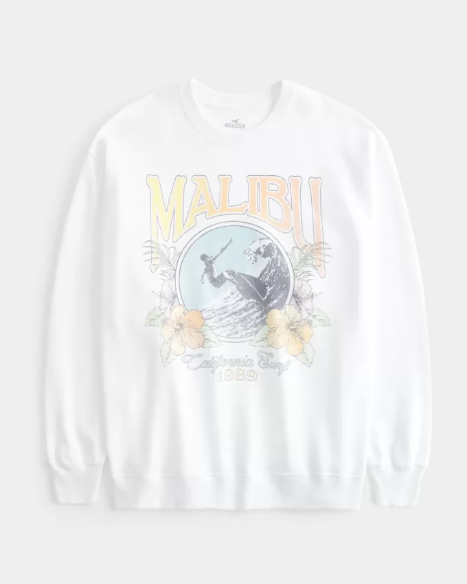 Oversized Malibu California Graphic Terry Sweatshirt,Oversized Malibu California Graphic Terry Sweatshirt