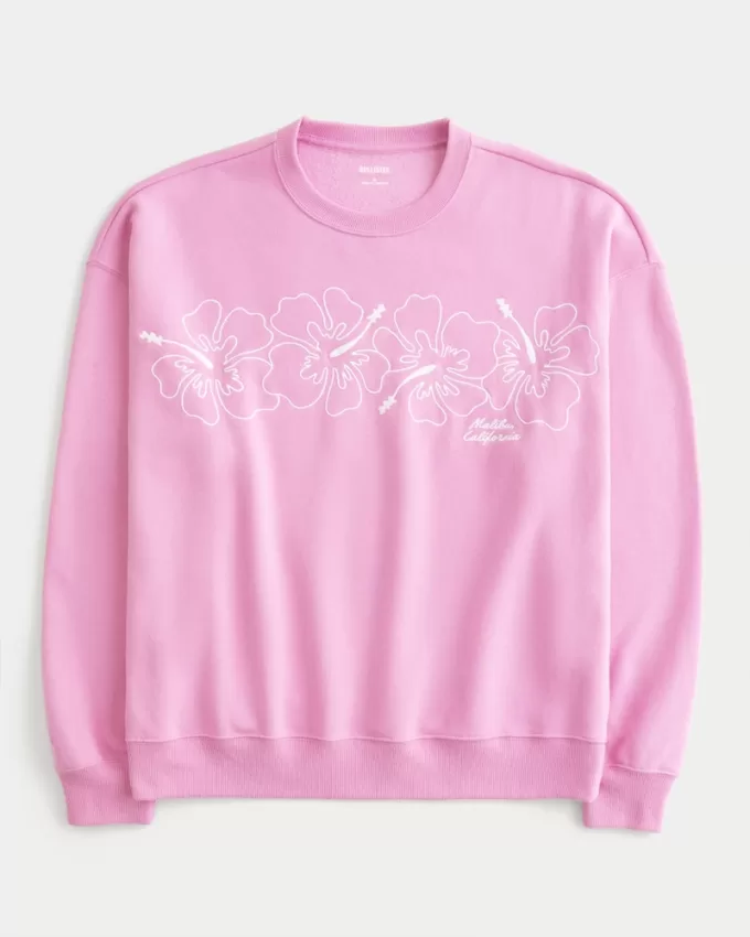 Oversized Malibu Graphic Crew Sweatshirt,Oversized Malibu Graphic Crew Sweatshirt