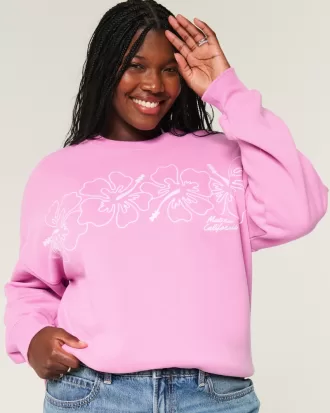 Oversized Malibu Graphic Crew Sweatshirt,Oversized Malibu Graphic Crew Sweatshirt
