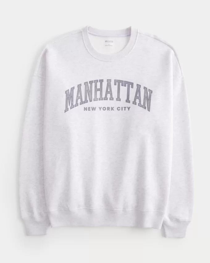 Oversized Manhattan New York Graphic Crew Sweatshirt,Oversized Manhattan New York Graphic Crew Sweatshirt