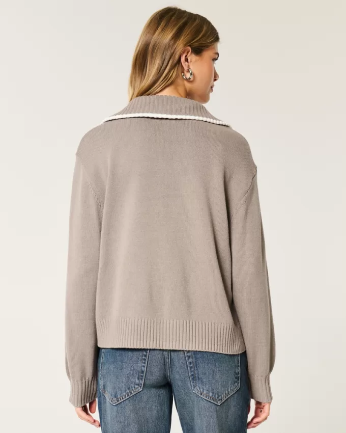 Oversized New York Graphic Half-Zip Sweater,Oversized New York Graphic Half-Zip Sweater