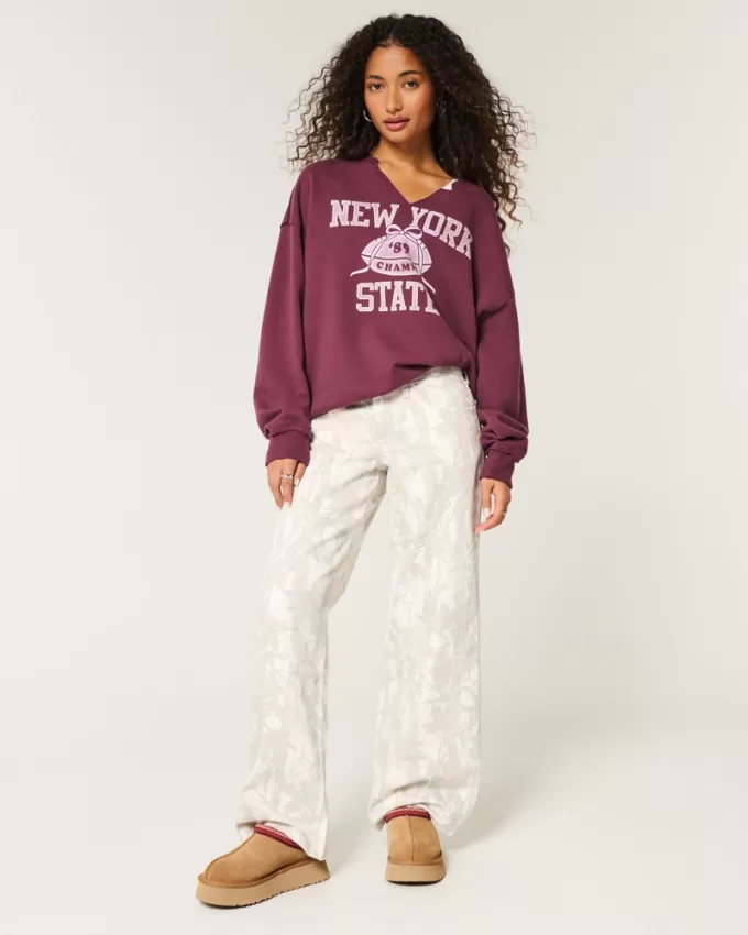 Oversized New York Graphic Notch-Neck Sweatshirt,Oversized New York Graphic Notch-Neck Sweatshirt