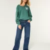 Oversized Notch-Neck Go Team Graphic Sweatshirt,Oversized Notch-Neck Go Team Graphic Sweatshirt
