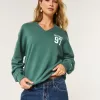 Oversized Notch-Neck Go Team Graphic Sweatshirt,Oversized Notch-Neck Go Team Graphic Sweatshirt