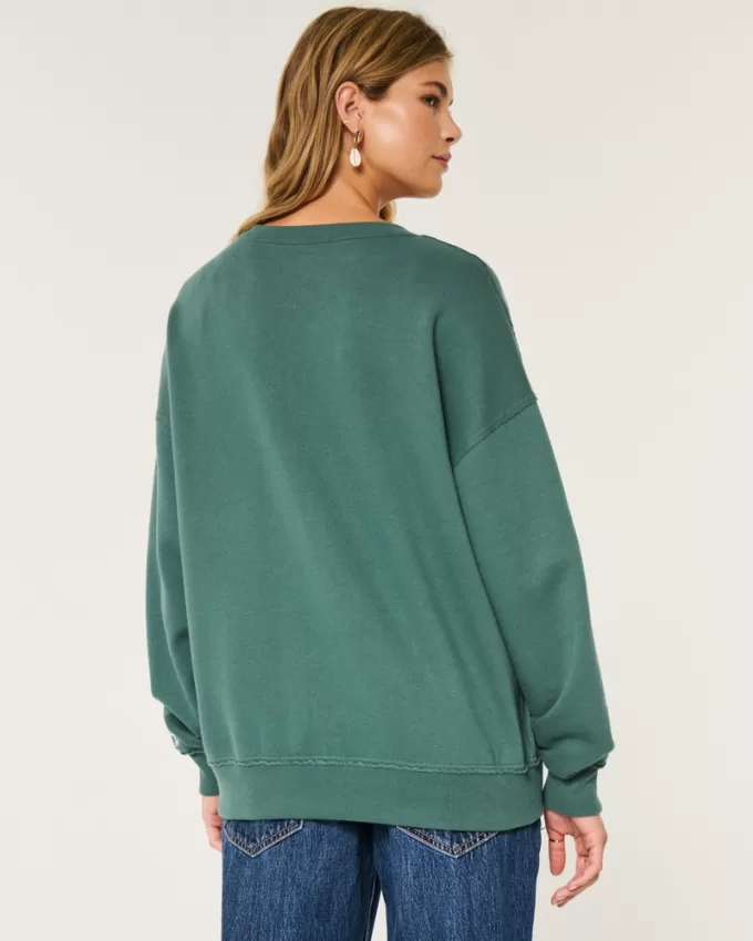 Oversized Notch-Neck Go Team Graphic Sweatshirt,Oversized Notch-Neck Go Team Graphic Sweatshirt