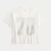 Oversized Notch-Neck NYC Number Graphic Tee,Oversized Notch-Neck NYC Number Graphic Tee