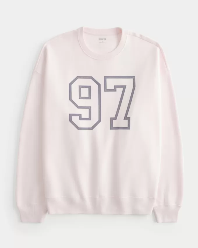Oversized Number Graphic Crew Sweatshirt,Oversized Number Graphic Crew Sweatshirt