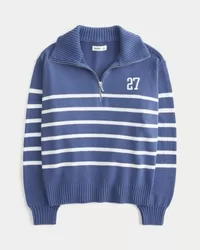 Oversized Number Graphic Half-Zip Sweater,Oversized Number Graphic Half-Zip Sweater