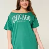 Oversized Off-the-Shoulder Chicago Graphic Tee,Oversized Off-the-Shoulder Chicago Graphic Tee