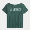 Oversized Off-the-Shoulder Go Sports Graphic Tee,Oversized Off-the-Shoulder Go Sports Graphic Tee