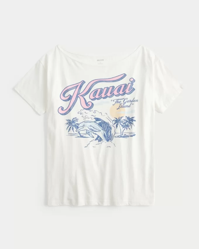 Oversized Off-the-Shoulder Kauai Graphic Tee,Oversized Off-the-Shoulder Kauai Graphic Tee