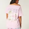 Oversized Off-the-Shoulder Miami Beach Graphic Tee,Oversized Off-the-Shoulder Miami Beach Graphic Tee