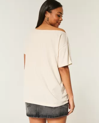 Oversized Off-the-Shoulder Miami Racing Graphic Tee,Oversized Off-the-Shoulder Miami Racing Graphic Tee