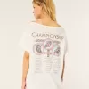 Oversized Off-the-Shoulder Motorcycle Racing Graphic Tee,Oversized Off-the-Shoulder Motorcycle Racing Graphic Tee
