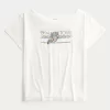 Oversized Off-the-Shoulder Motorcycle Racing Graphic Tee,Oversized Off-the-Shoulder Motorcycle Racing Graphic Tee