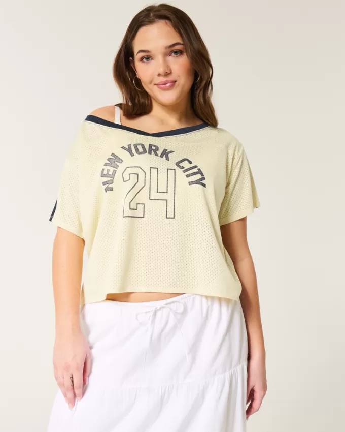 Oversized Off-the-Shoulder New York City Graphic Jersey,Oversized Off-the-Shoulder New York City Graphic Jersey