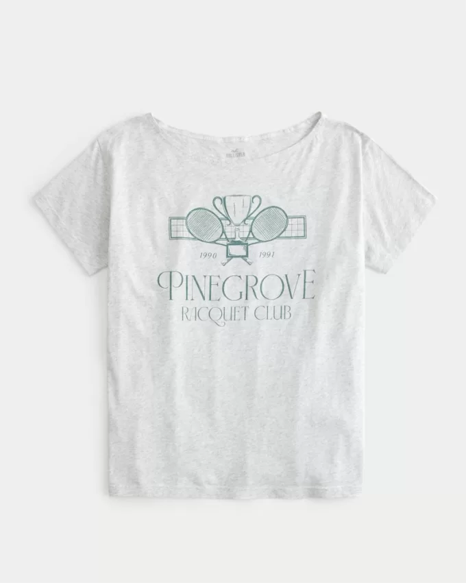 Oversized Off-the-Shoulder Pinegrove Racquet Club Graphic Tee,Oversized Off-the-Shoulder Pinegrove Racquet Club Graphic Tee