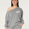 Oversized Off-the-Shoulder Racquet Club Graphic Sweatshirt,Oversized Off-the-Shoulder Racquet Club Graphic Sweatshirt