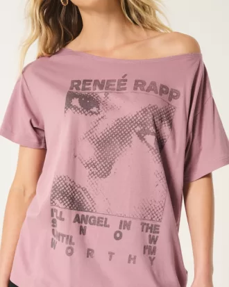Oversized Off-the-Shoulder Reneé Rapp Graphic Tee,Oversized Off-the-Shoulder Reneé Rapp Graphic Tee