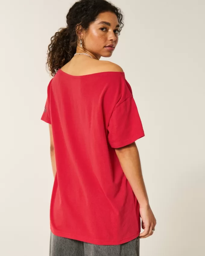 Oversized Off-the-Shoulder San Diego Speedway Graphic Tee,Oversized Off-the-Shoulder San Diego Speedway Graphic Tee