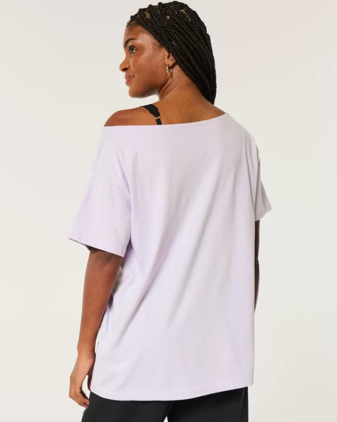 Oversized Off-the-Shoulder Scooby-Doo Graphic Tee,Oversized Off-the-Shoulder Scooby-Doo Graphic Tee