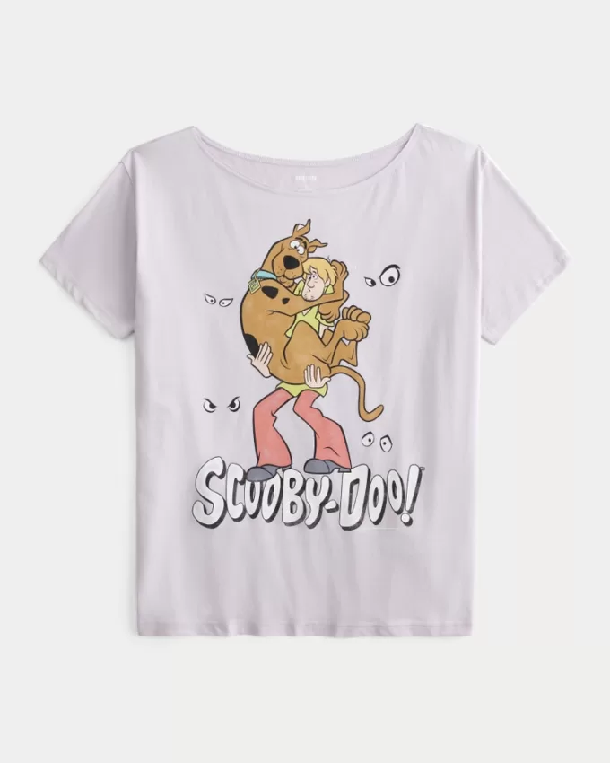 Oversized Off-the-Shoulder Scooby-Doo Graphic Tee,Oversized Off-the-Shoulder Scooby-Doo Graphic Tee