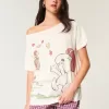 Oversized Off-the-Shoulder Snoopy Graphic Tee,Oversized Off-the-Shoulder Snoopy Graphic Tee