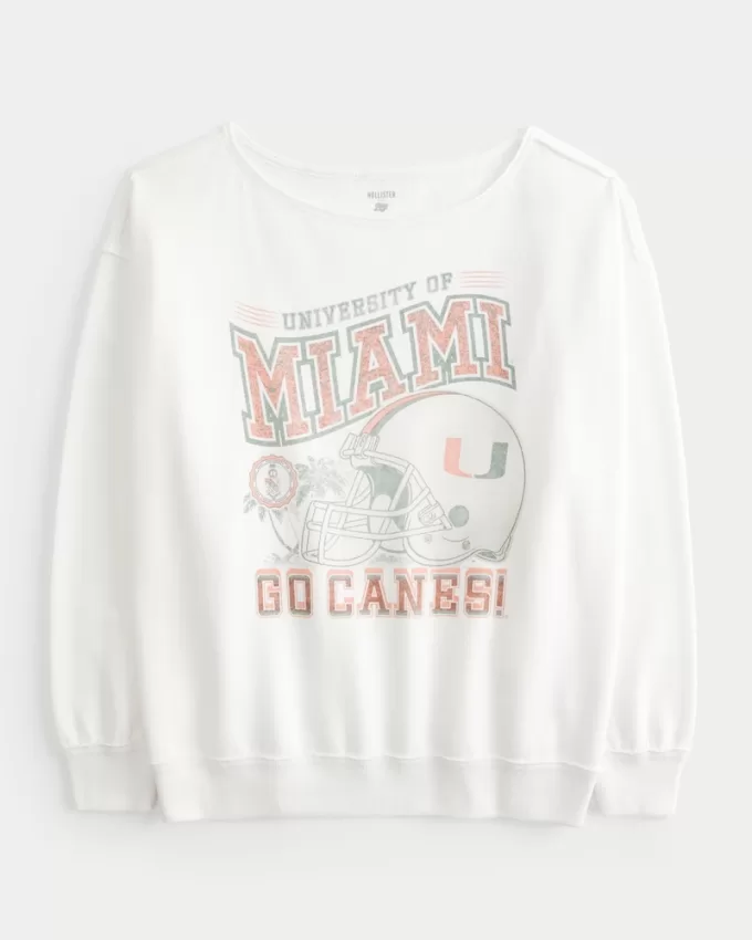 Oversized Off-the-Shoulder University of Miami Graphic Sweatshirt,Oversized Off-the-Shoulder University of Miami Graphic Sweatshirt