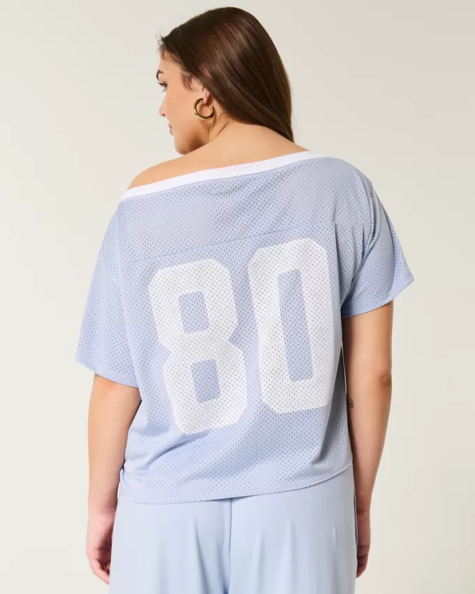 Oversized Off-the-Shoulder Varsity Graphic Jersey,Oversized Off-the-Shoulder Varsity Graphic Jersey