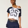 Oversized Off-the-Shoulder Varsity Graphic Jersey,Oversized Off-the-Shoulder Varsity Graphic Jersey