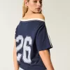 Oversized Off-the-Shoulder Varsity Graphic Tee,Oversized Off-the-Shoulder Varsity Graphic Tee