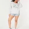 Oversized Off-the-Shoulder Volleyball Graphic Sweatshirt,Oversized Off-the-Shoulder Volleyball Graphic Sweatshirt