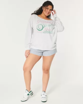 Oversized Off-the-Shoulder Volleyball Graphic Sweatshirt,Oversized Off-the-Shoulder Volleyball Graphic Sweatshirt
