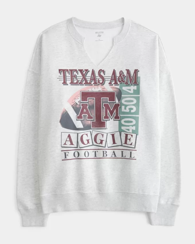 Oversized Texas A&M University Notch-Neck Sweatshirt,Oversized Texas A&M University Notch-Neck Sweatshirt