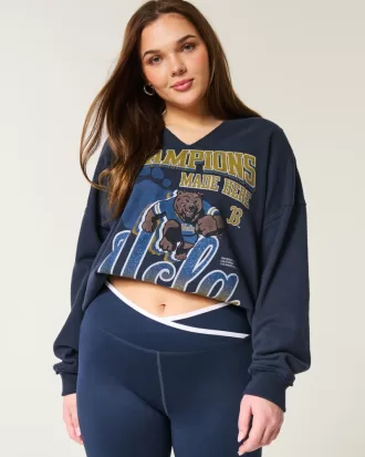 Oversized UCLA Graphic Notch-Neck Sweatshirt,Oversized UCLA Graphic Notch-Neck Sweatshirt