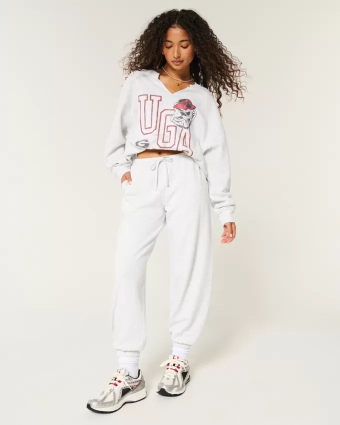 Oversized UGA Dawgs Graphic Notch-Neck Sweatshirt,Oversized UGA Dawgs Graphic Notch-Neck Sweatshirt