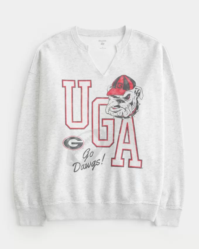 Oversized UGA Dawgs Graphic Notch-Neck Sweatshirt,Oversized UGA Dawgs Graphic Notch-Neck Sweatshirt