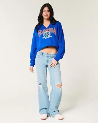 Oversized University of Florida Graphic Notch-Neck Sweatshirt,Oversized University of Florida Graphic Notch-Neck Sweatshirt