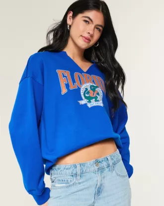 Oversized University of Florida Graphic Notch-Neck Sweatshirt,Oversized University of Florida Graphic Notch-Neck Sweatshirt