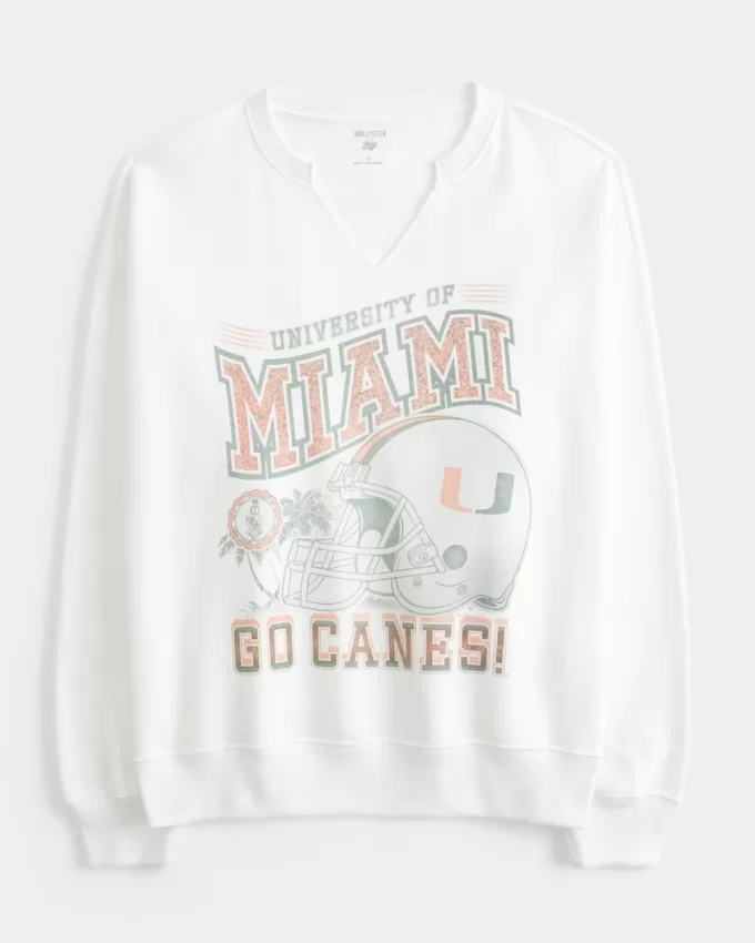 Oversized University of Miami Graphic Notch-Neck Sweatshirt,Oversized University of Miami Graphic Notch-Neck Sweatshirt