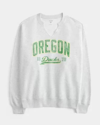 Oversized University of Oregon Graphic Notch-Neck Sweatshirt,Oversized University of Oregon Graphic Notch-Neck Sweatshirt